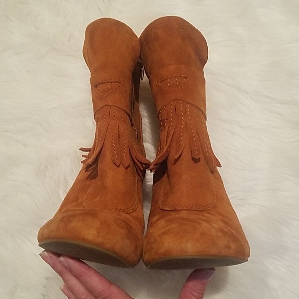 BCBG Brown Suede Fringe Boots - Picture 6 of 8